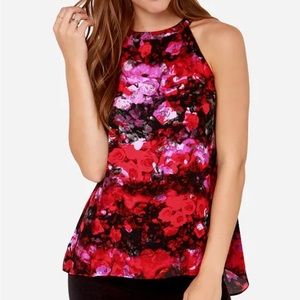 BB Dakota red floral blouse size small